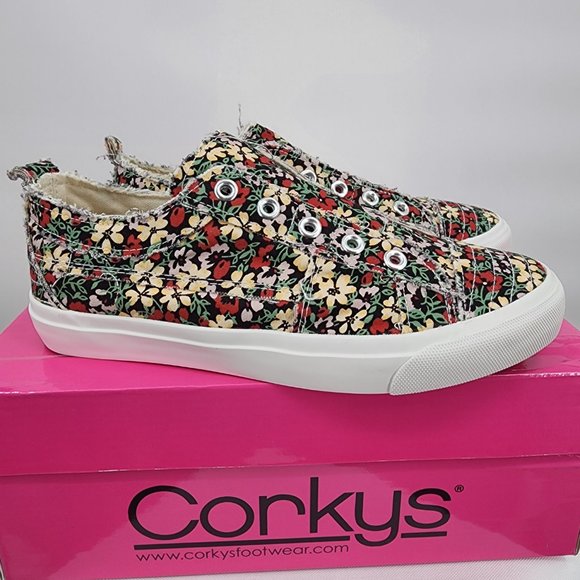 CORKYS Babalu Floral Print Slip On Sneakers Distressed Tennis Shoes 6-11 NWT - Picture 3 of 10